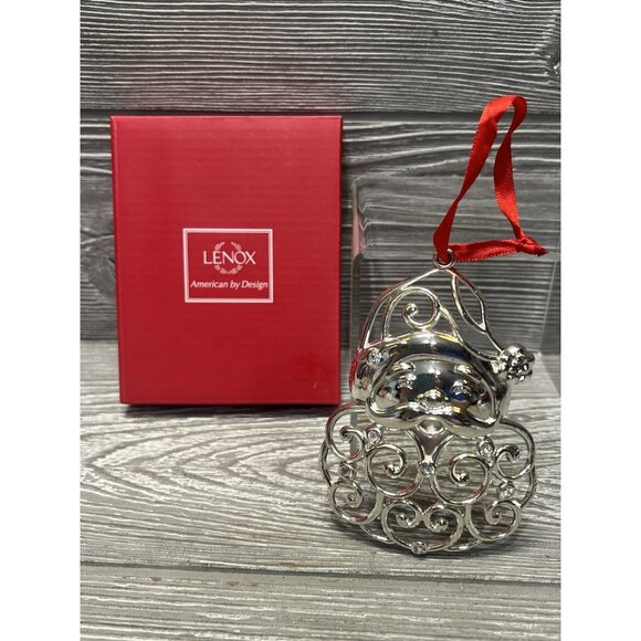 Lenox Sparkle & Scroll Clear Crystal Silverplate Santa Claus Christmas Ornament - Picture 1 of 7